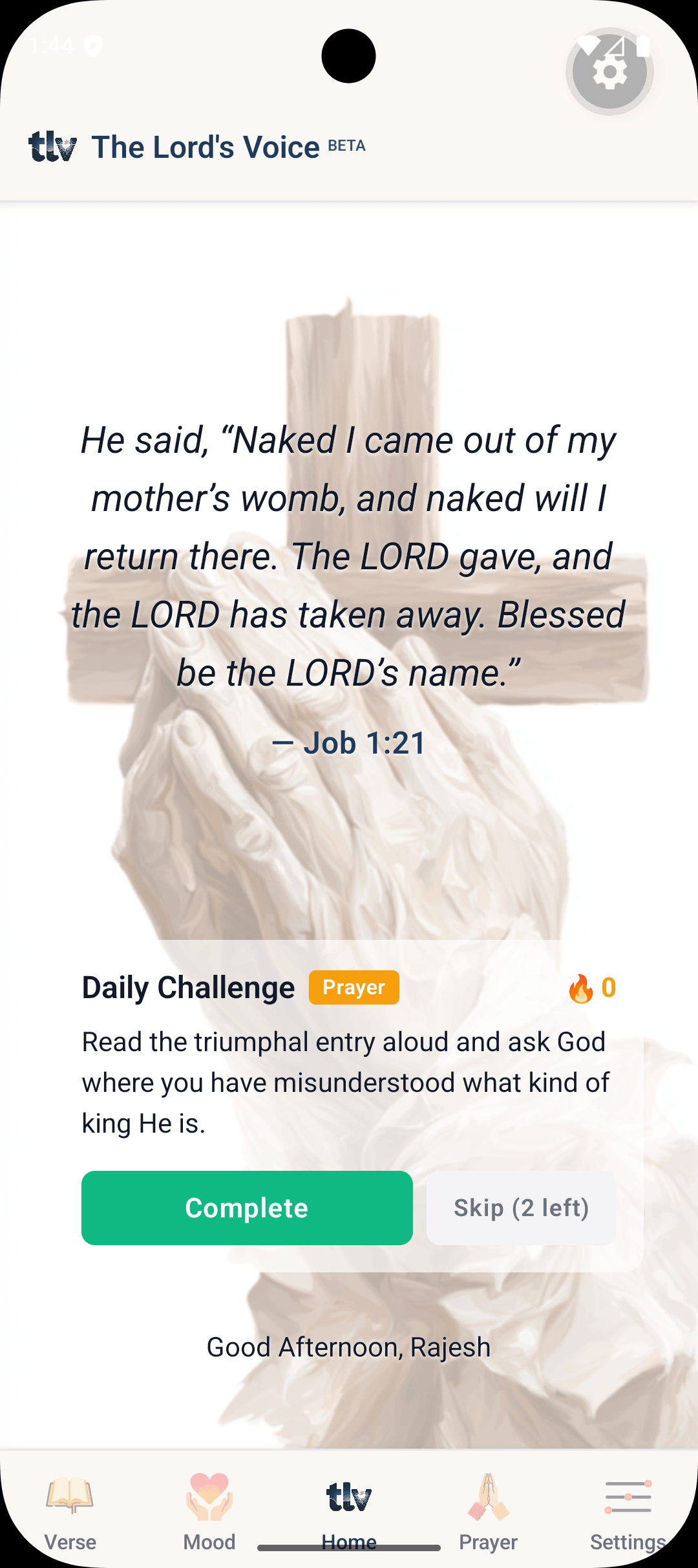 Home screen in The Lord's Voice app