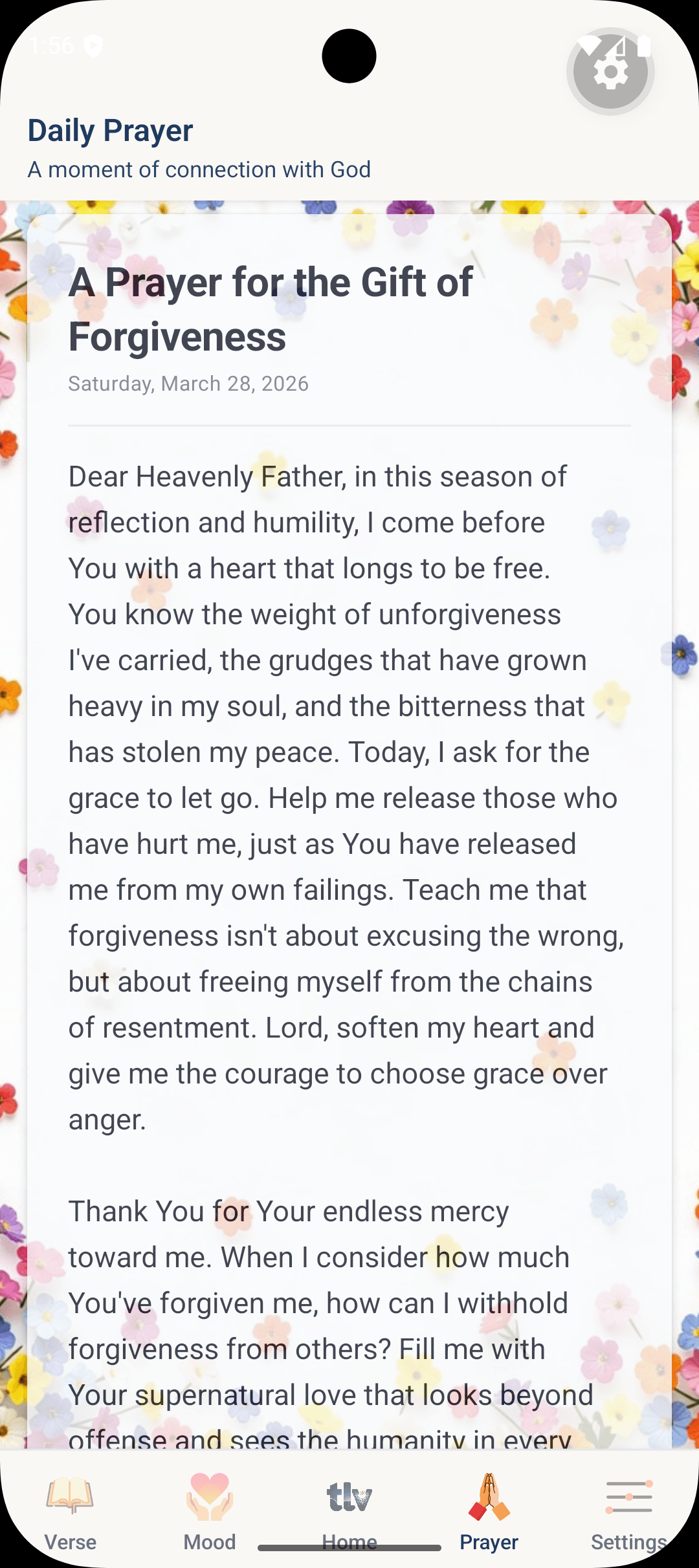 Prayer screen in The Lord's Voice app